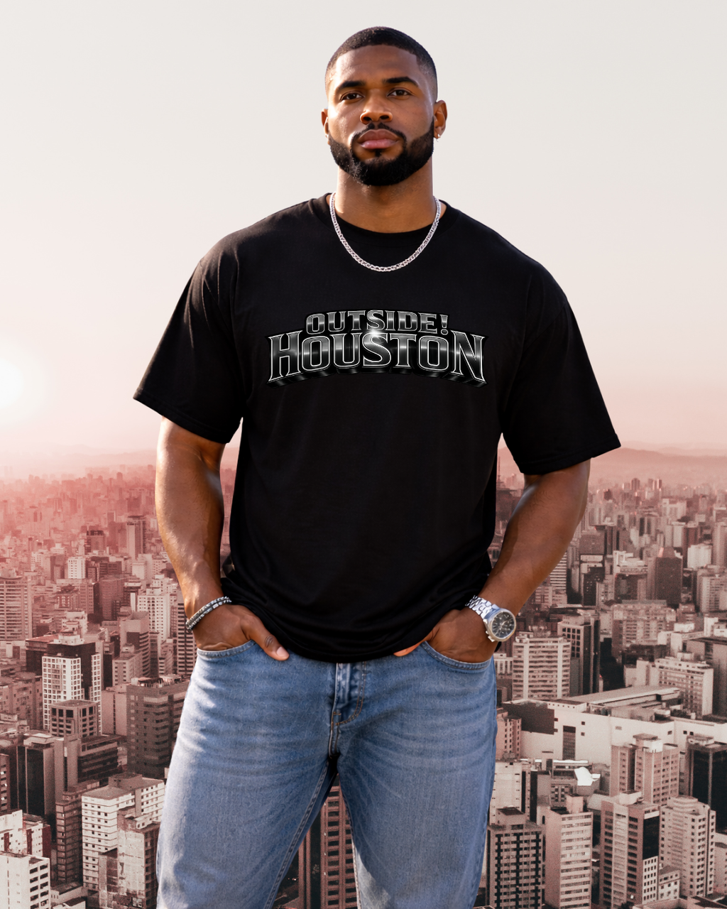"AstroCityNaut" Flagship-Outside!Houston Heavyweight Tee (BLACK AND WHITE)