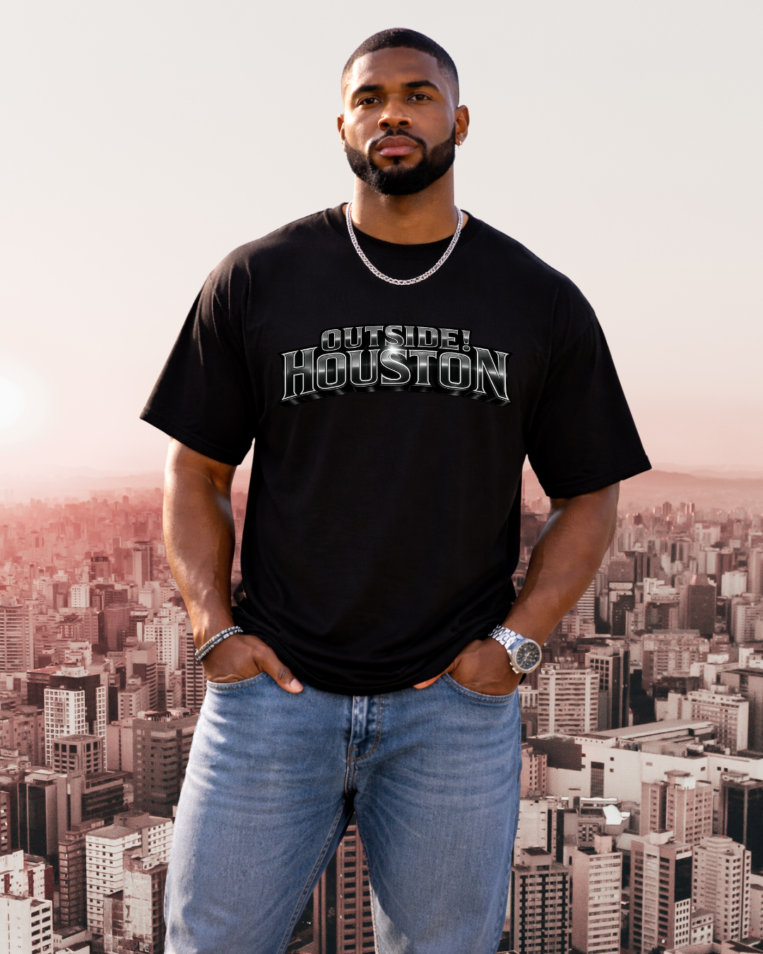 "AstroCityNaut" Flagship-Outside!Houston Heavyweight Tee (BLACK AND WHITE)
