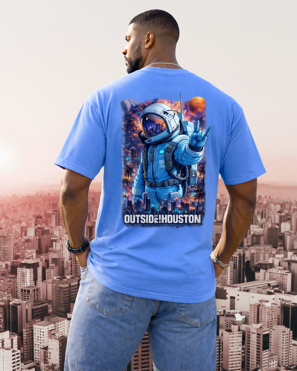 "AstroCityNaut" Flagship-Outside!Houston Heavyweight Tee (CAROLINA BLUE)
