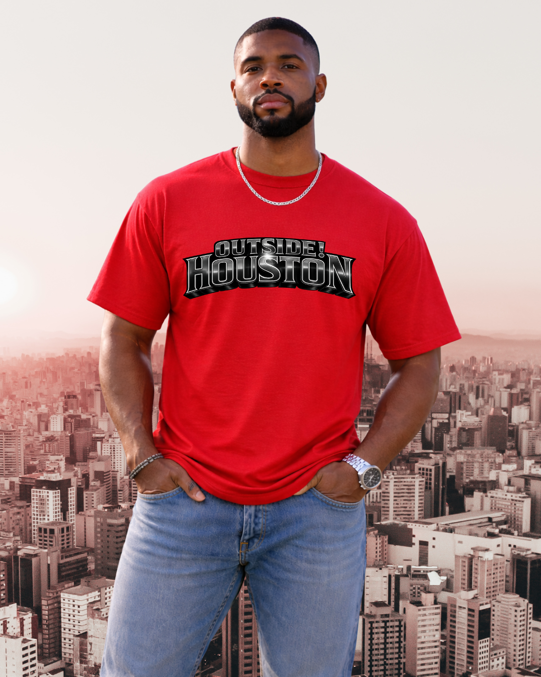 "AstroCityNaut" Flagship-Outside!Houston Heavyweight Tee (RED AND BLACK)