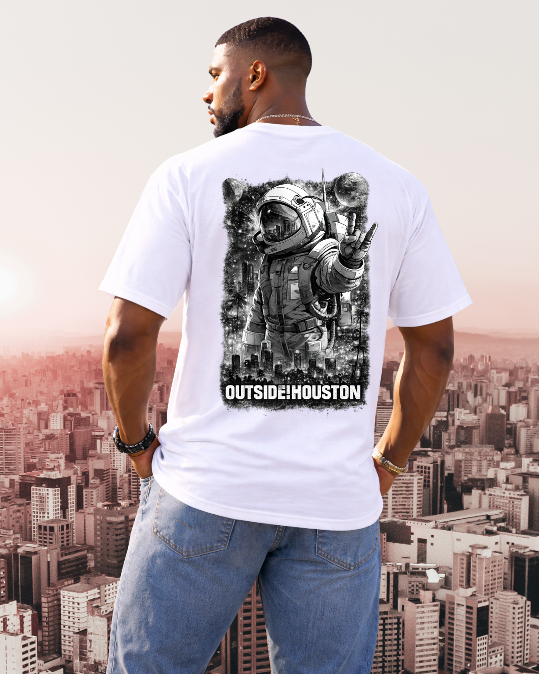 "AstroCityNaut" Flagship-Outside!Houston Heavyweight Tee (WHITE AND BLACK)