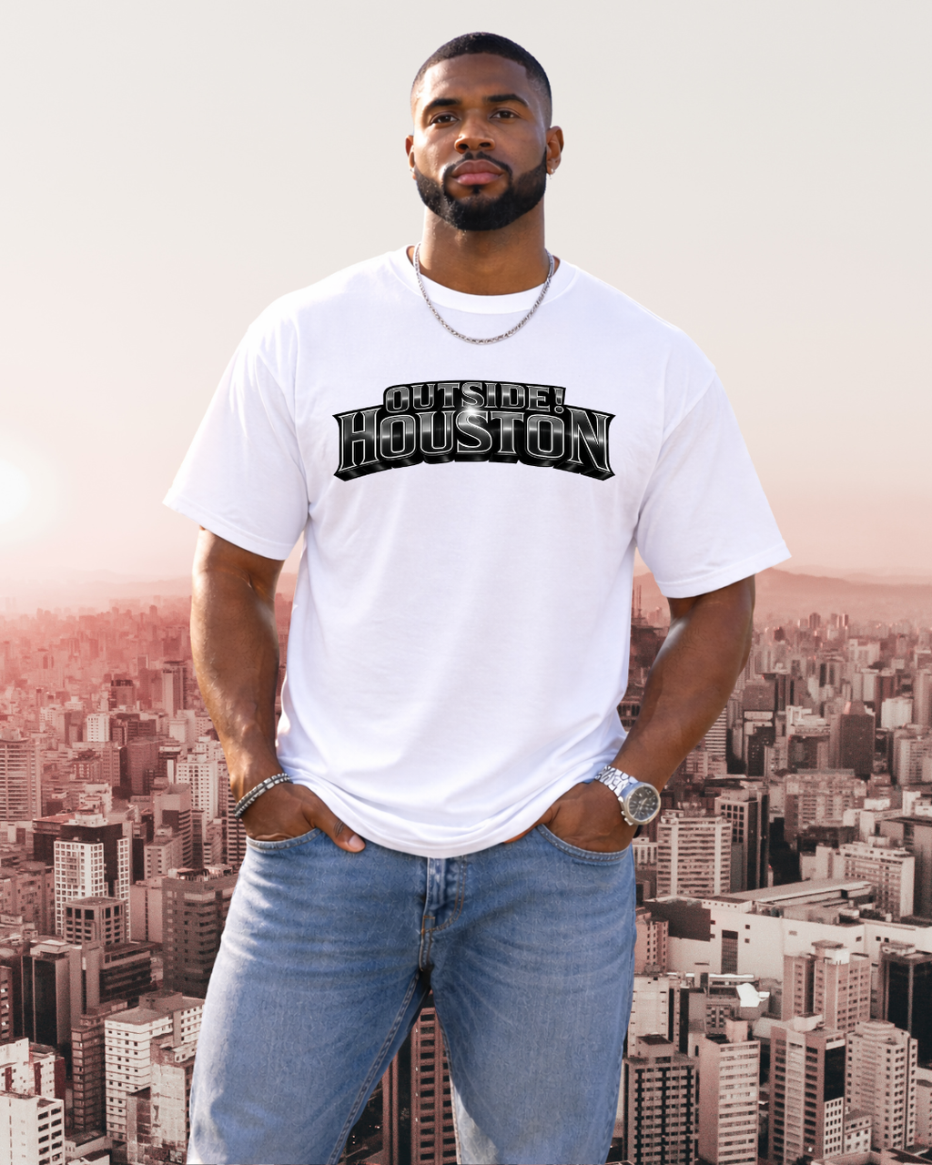 "AstroCityNaut" Flagship-Outside!Houston Heavyweight Tee (WHITE AND BLACK)