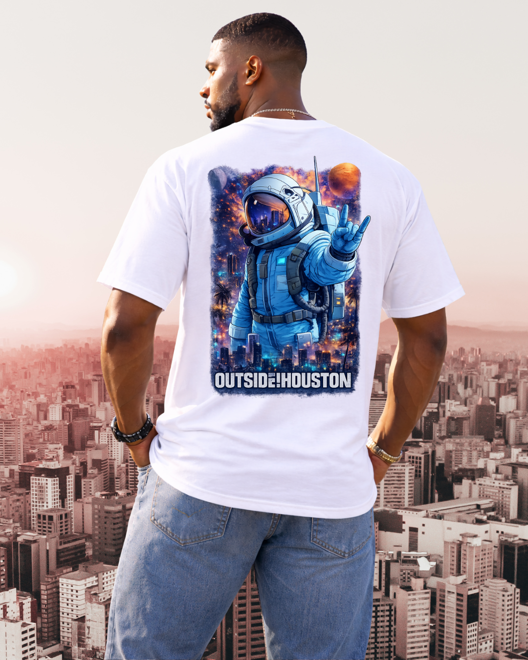 "AstroCityNaut" Flagship-Outside!Houston Heavyweight Tee (WHITE AND CAROLINA BLUE)