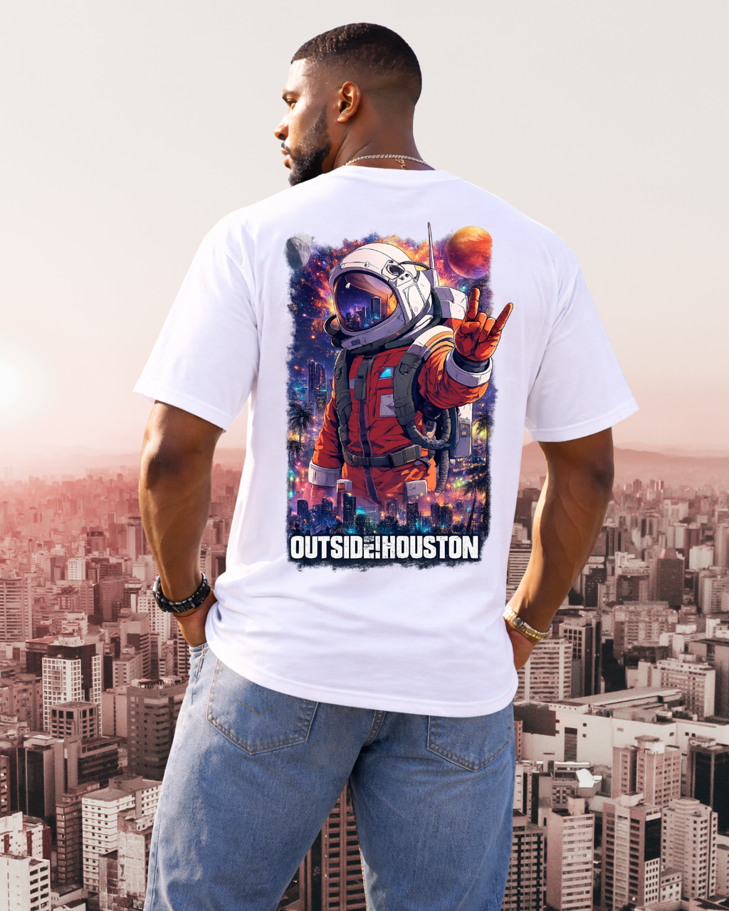 "AstroCityNaut" Flagship-Outside!Houston Heavyweight Tee (WHITE AND RED)
