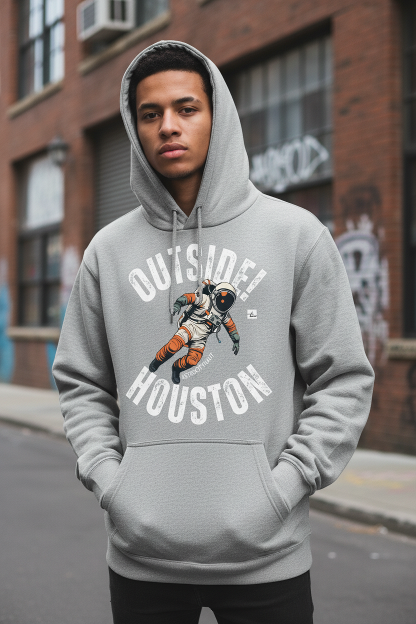 Close-up of heather gray hoodie