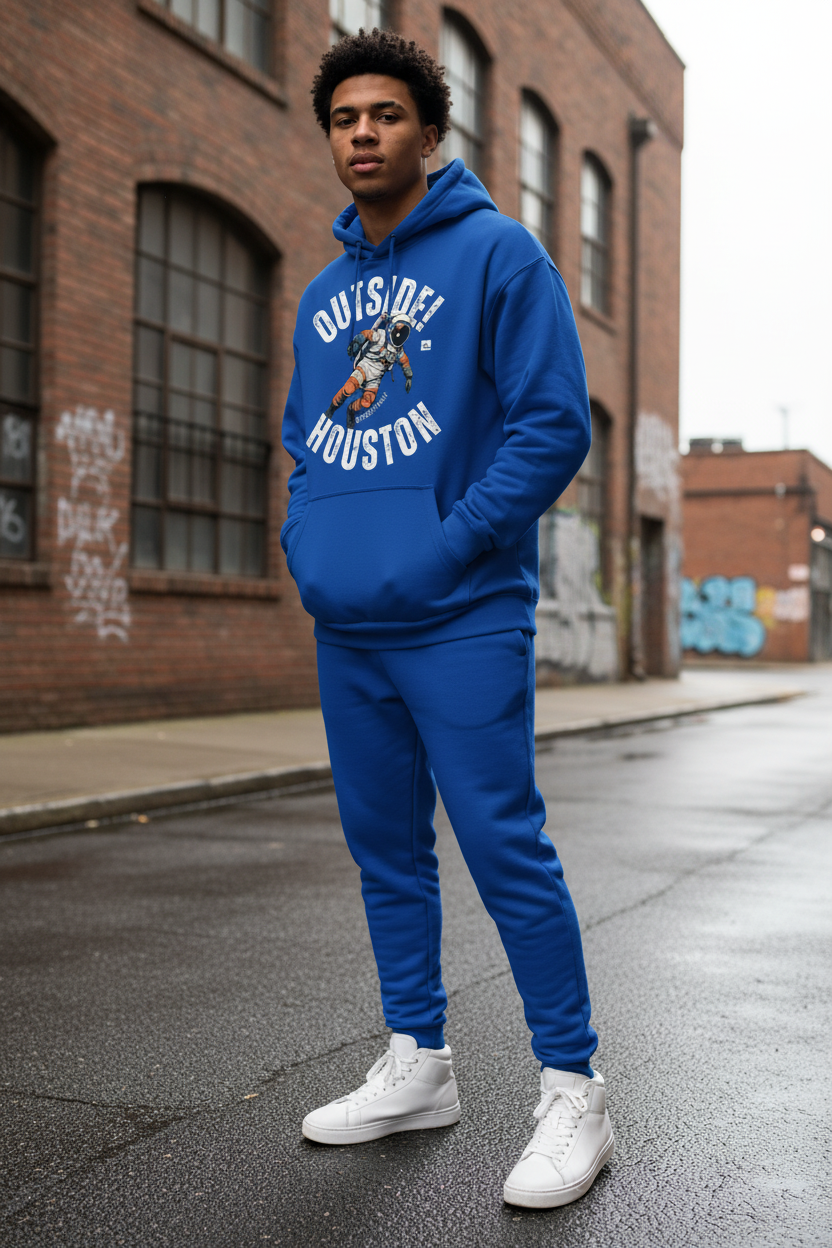 Royal blue hoodie full body